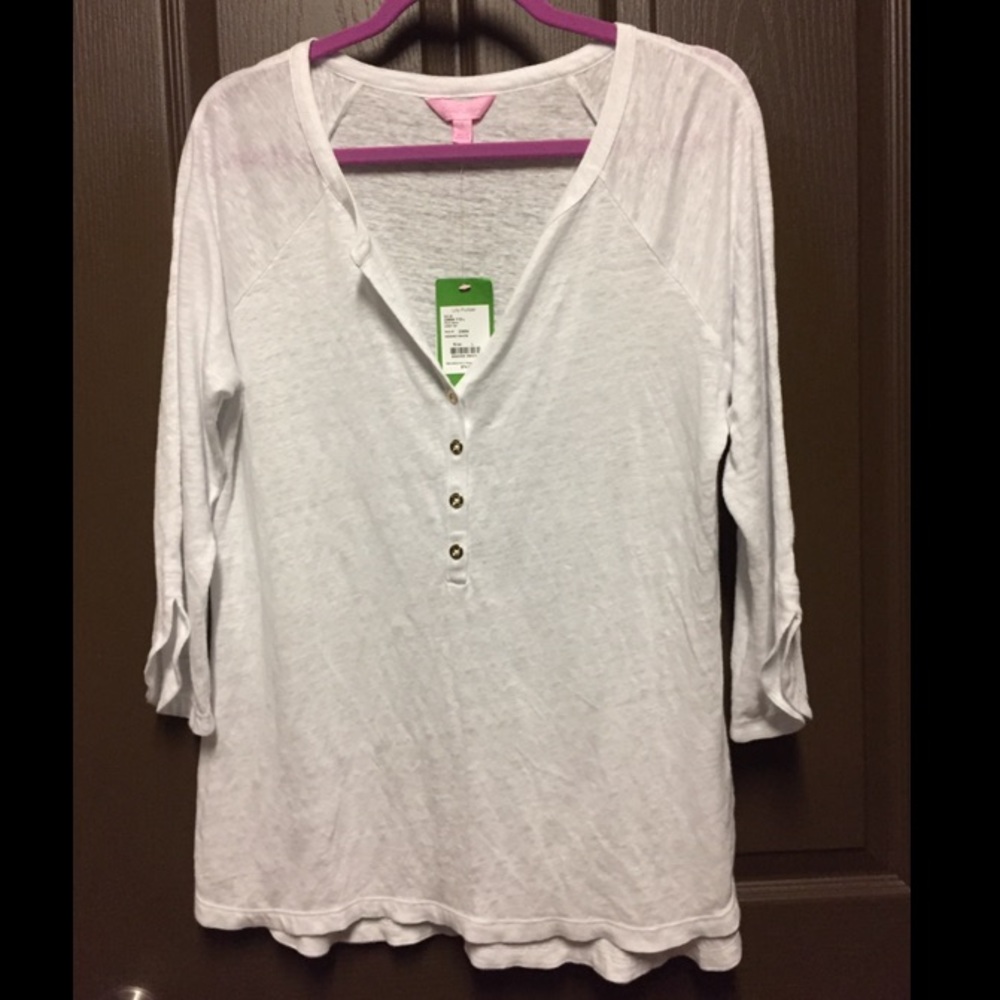 Lilly Pulitzer sheer white 3/4 sleeve top